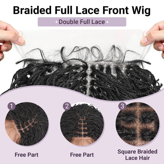 Double Full Lace Twist Box Braided Wigs for Black Women Short Curly Braided Bob Wig Synthetic Lace Front Wigs with Baby Hair