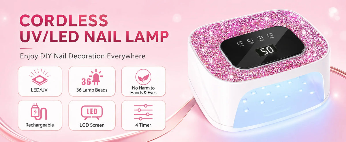 Rechargeable UV/LED Nail Lamp with Auto Sensor, Portable Cordless Gel Nail Dryer Light 4 Timings & Diamond LCD Screen, UV Light for Gel Nails at Home Salon PINK