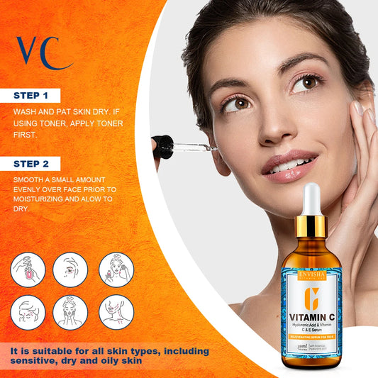 ENVISHA Face Serum Vitamin C Whitening Facial Care Skin Hyaluronic Acid Anti Aging Wrinkle Moisturizing Retinol Shrink Pores