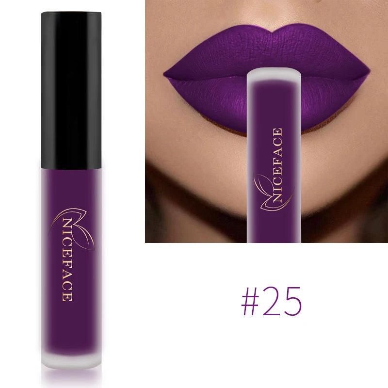 NICEFACE Matte Liquid Lipstick Waterproof Long Lasting Lip Gloss Tint Sexy Red Nude Purple Metallic Lipsticks Makeup Cosmetics