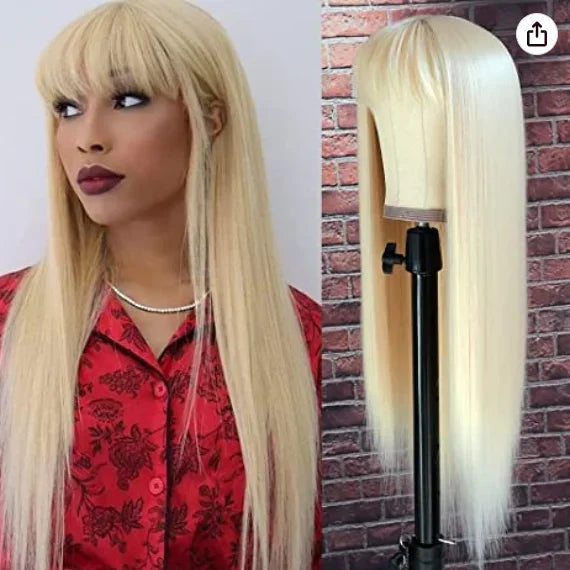 Synthetic Replacement Hair Wig With Bangs Blue Color Heat Resistant Wigs for Fashion Women