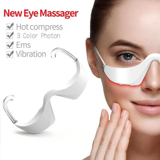 3 in 1 LED Photon Under Eye Beauty Device Red Light Microcurrent Eye Massager Glasses for Eye Bag Eye Fatigue Dark Circles