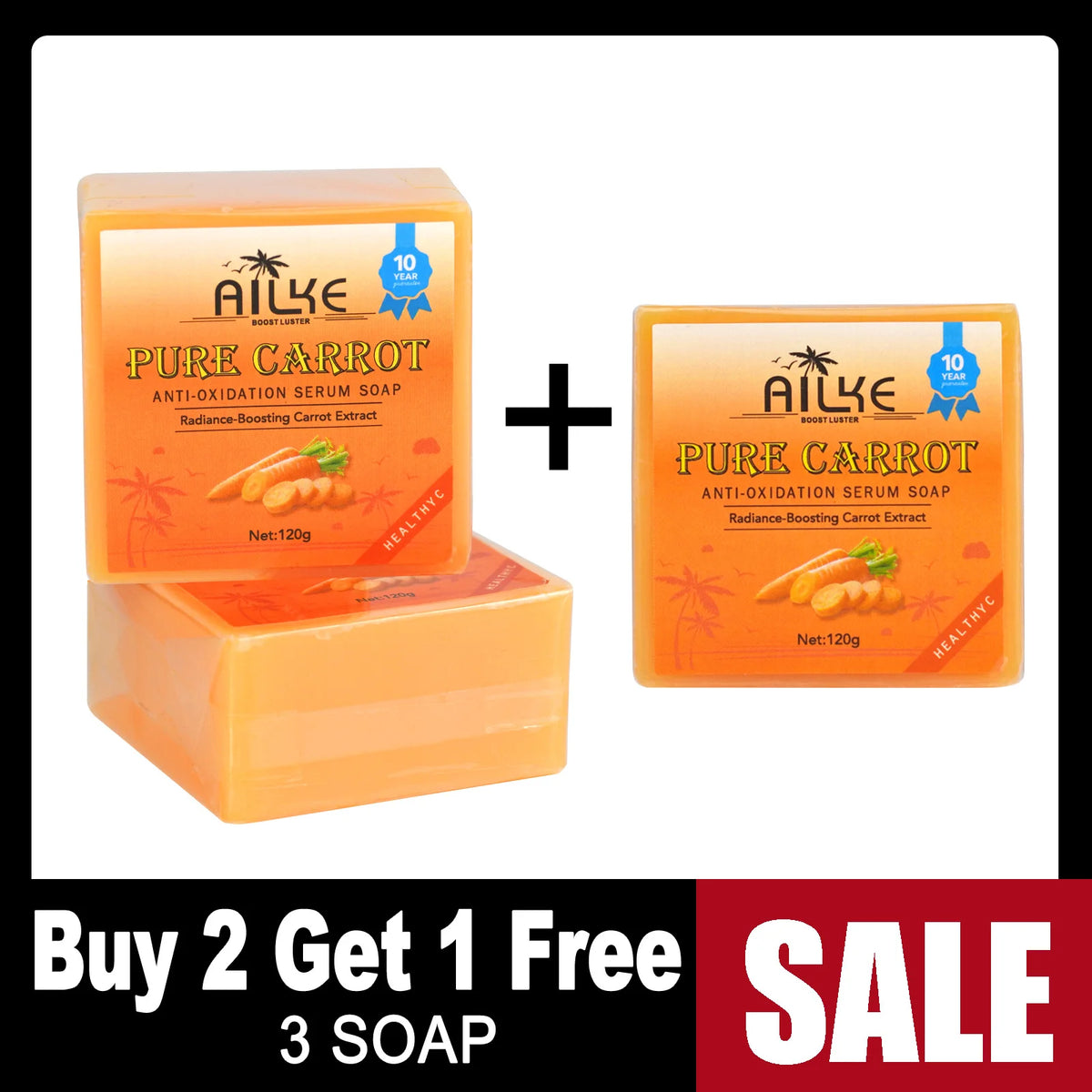 AILKE Pure Carrot Anti-Oxidation Serum Soap, Whitening, Clean Stains, Skin Brightening Soap Bar, With Vitamin C, For Body, Face
