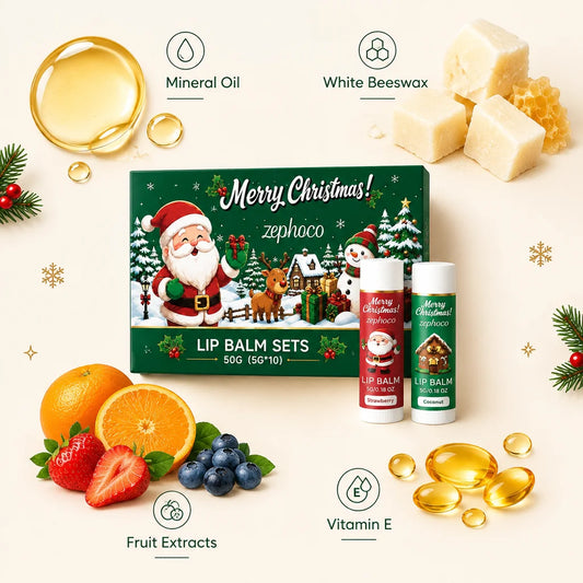 Christmas Lip Balm Set 10 Pack Fruit Flavored Moisturizing Gift Box for Chapped Lips Winter Care Women 50g Christmas Gift