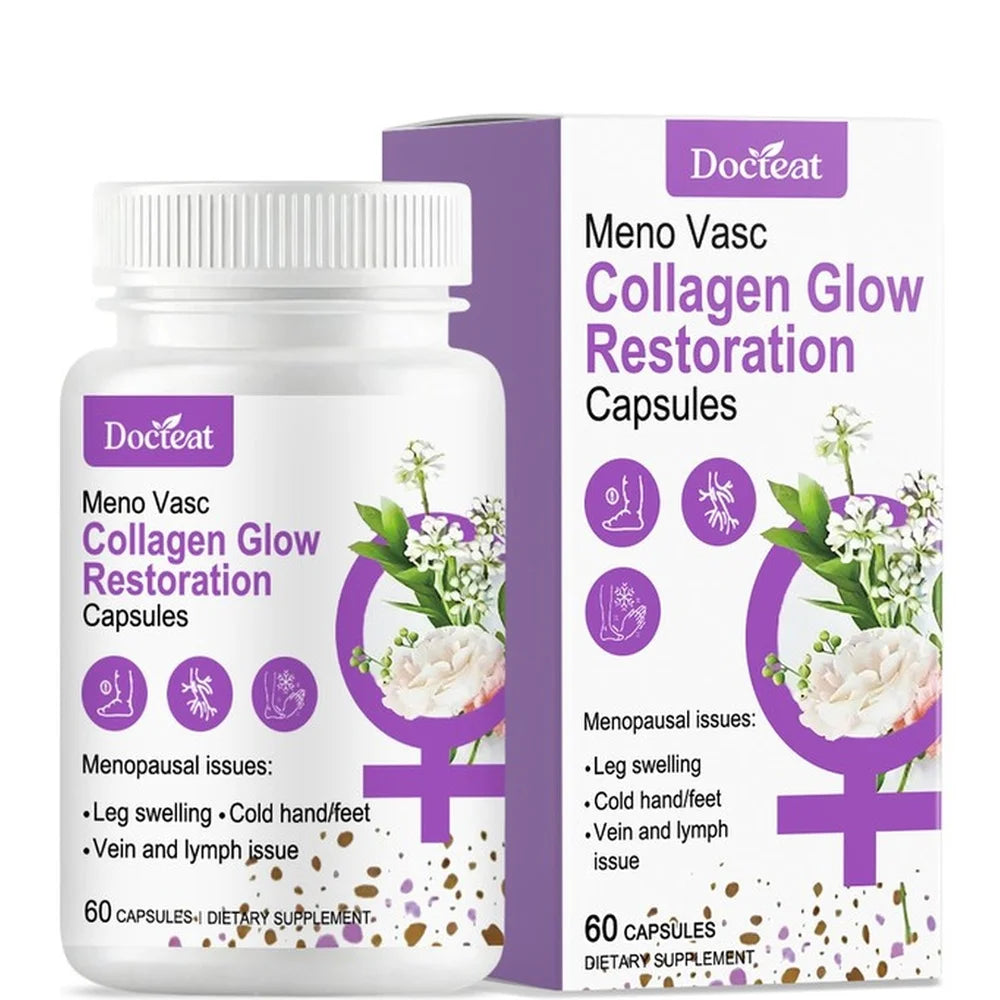 Collagen Glow Restoration Capsules, Boost Metabolism & Support Calorie Balance, Collagen Complex Hyaluronic Acid Magnesium 60Ct