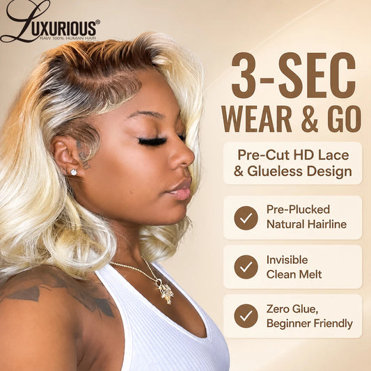 Luxurious #4/613 Blonde Wave Bob 13x4 Lace Front Human Hair Wigs For Women 5x7 Glueless Transparent Closure Wig Preplucked Wigs
