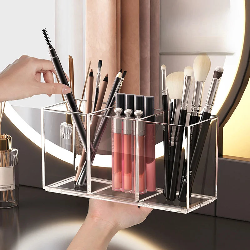 Transparent Makeup Organizer - Countertop Cosmetic Storage for Lipstick Brushes Makeup Brush Storage, Desktop Storage Pen Holder