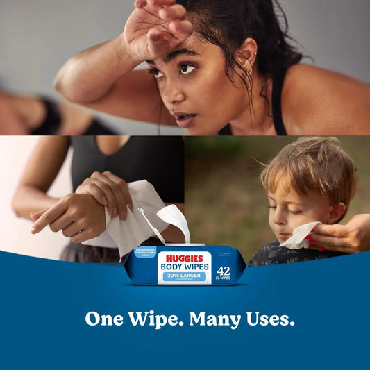 Extra Large Unscented Wipes, 42 Count Flip-Top Pack for Whole-Body Clean