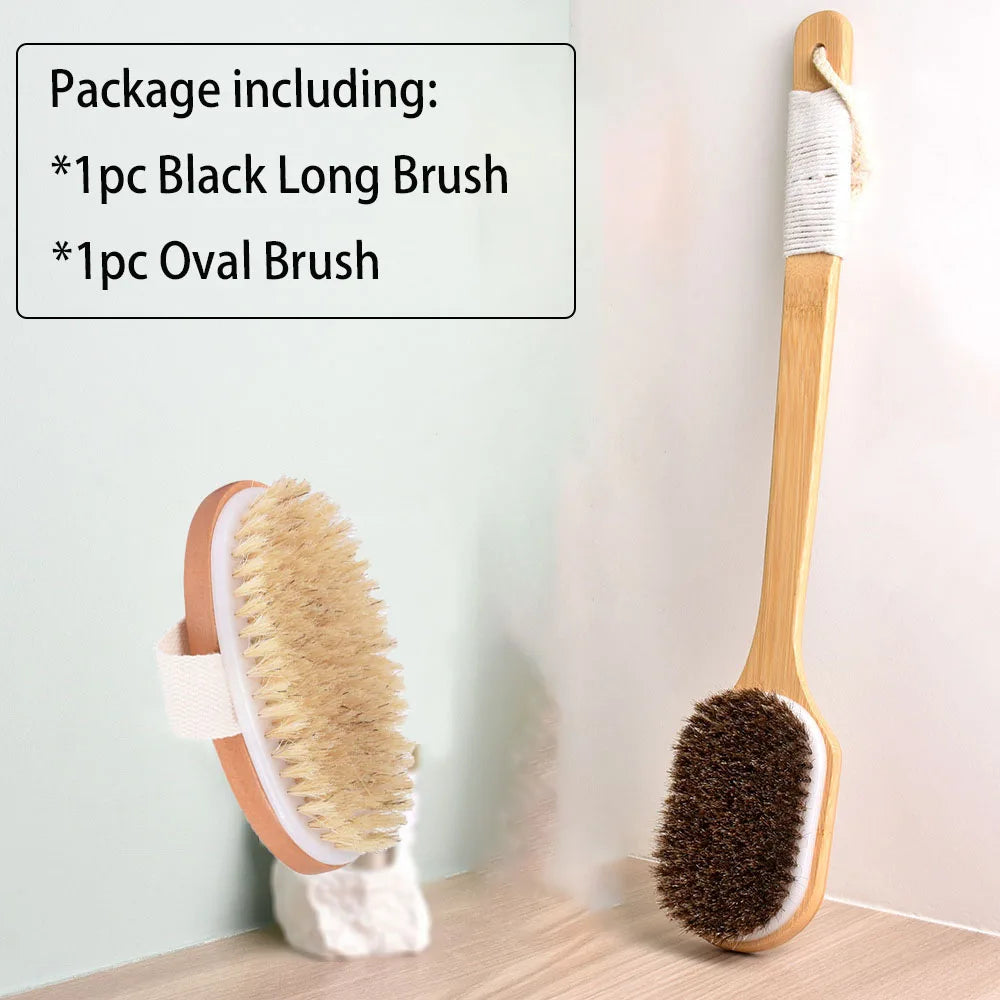 Exfoliating Back Scrubber for Shower with Curved Long Handle, Wet or Dry Brushing, Body Exfoliator Back Washer Bath Tool