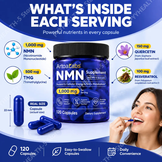 NMN Supplement with TMG Quercetin Resveratrol Supports Cellular Wellness Energy Support Daily Vitality Antioxidant 120 Capsules