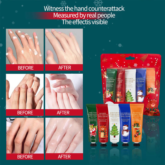 Christmas Hand Cream Set Moisturizing Hydrating Kit Plant Fragrance Nourishing Repair Anti Dry Cracked Hands Skin Care for Women Girls Holiday Xmas Winter Beauty Travel Size Mini Stocking Stuffers Christmas Gift Box