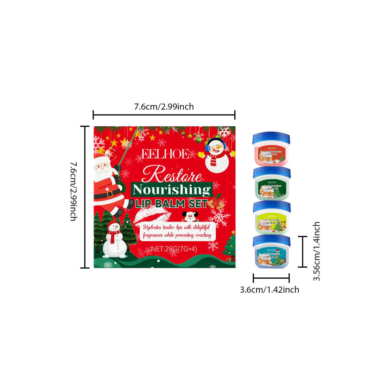 4In1 Christmas Lip Balm Gift Box Lasting Hydrating Moisturizing Repairing Anti Cracking Lip Care Kit A/W2027 Lip Care Xmas Gift