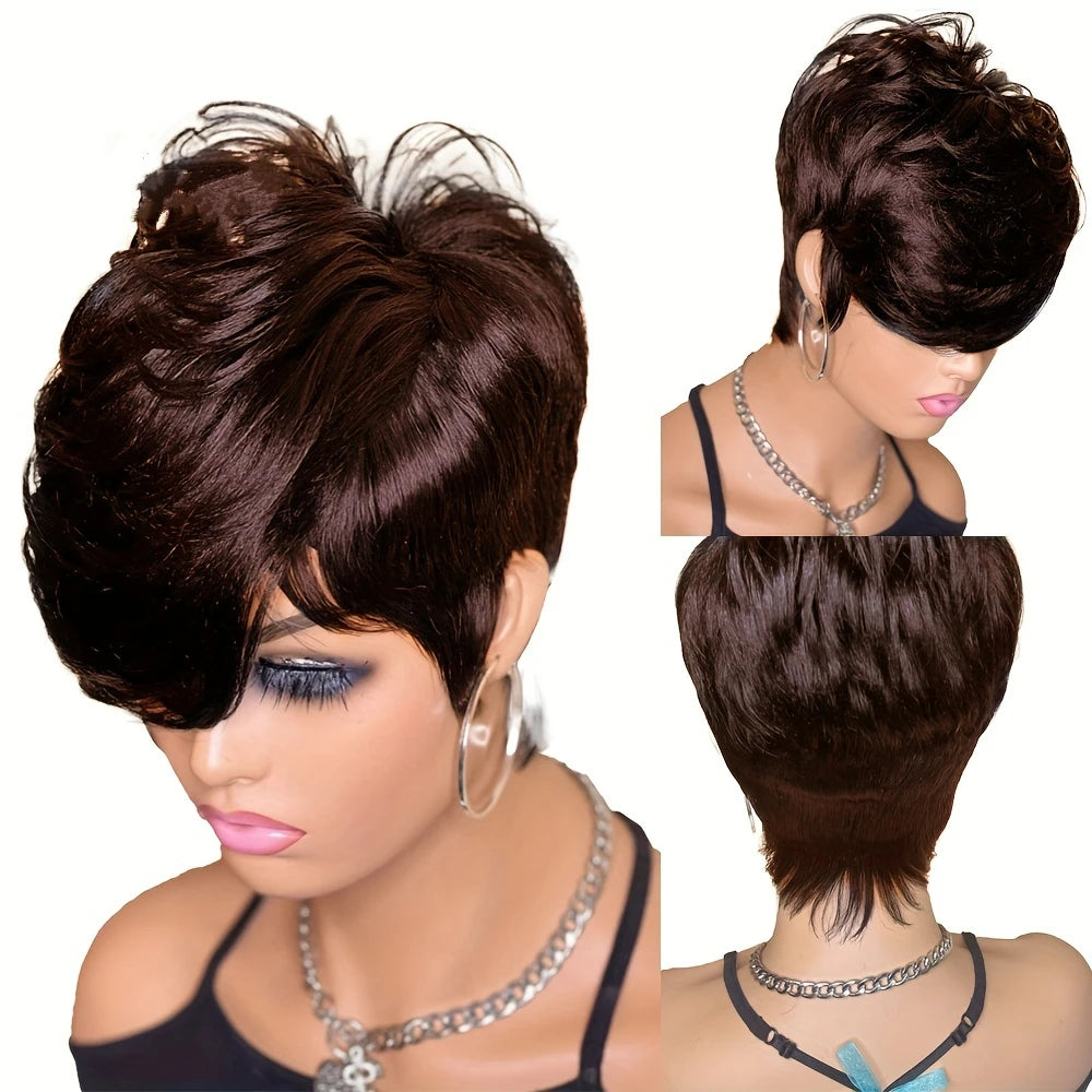 Pixie Cut Wig For Women Human Hair Short Wigs With Bangs Brazilian Real Full Machine Made Layered Wig Hair Replacement Wig