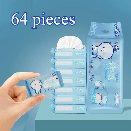 64pcs Disposable Mini Hand Wipes/Portable Travel Size Special Extraction Hand and Mouth Cleaning Wipes Fo Home School Supplies