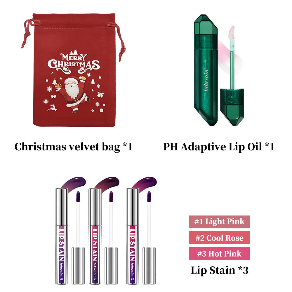 Christmas Lip Makeup Set Peel Off Lip Stain PH Color Changing Lip Oil Deep Moisturizing Long Lasting for Holiday Party Gift
