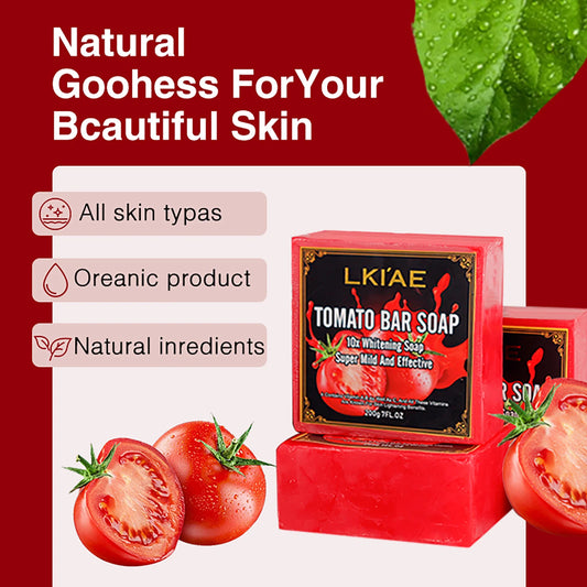 LKIAE Organic Fruit Tomato Whitening Soap, Lightening, Reduce Dark, Black Spots, Even Skin Tone, Clean Skin, Exfoliation, 200g