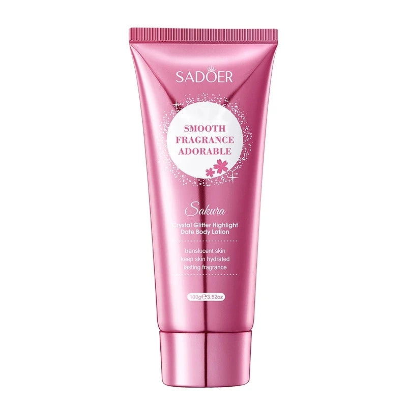 SADOER Sakura Fragrance Body Lotion Moisturizing Hydrating Whitening Body Glitter Cream Neck Hand Arm Leg Skin Care Products