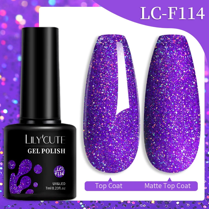 LILYCUTE 7ML Champagne Gold Reflective Glitter Gel Nail Polish Superflash Colorful Sparkling Effect For Manicure Nail Art UV Gel