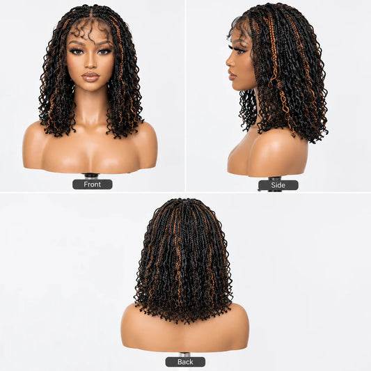 Synthetic Full Lace Braided Wigs Spring Twist Wig for Black Women 14 Inch Short Bob Knotless Box Braids Double Lace Twist Wigs