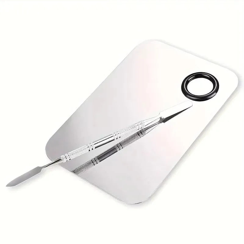 Stainless Steel Makeup Mixer Nail Art Polish Mixing Plate Foundation Eyeshadow Mixer Palette with Spatula Rod Beauty Tools