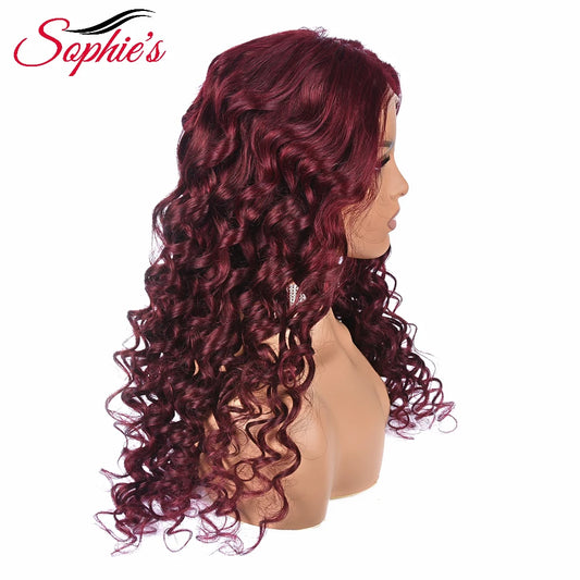 Sophies 4*4 Lace Closure Human Hair Wigs 99J Color 180% Density Loose Wave Wigs For Women Brazilian Hair Remy Hair 14-28 Inches