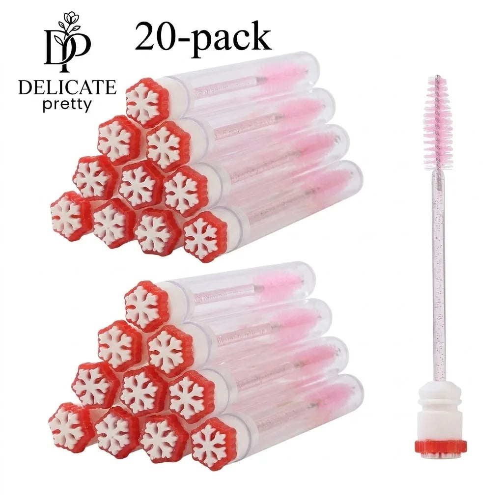 20-Pack Christmas Women Micro Spoolies Ultra-Fine Eyelash & Eyebrow Brushes Lash Extension Wand Comb Makeup Brushes Eyebrow Comb