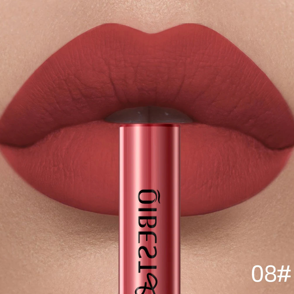 QIBEST Sexy Red Matte Lip Gloss Long Lasting Velvet Liquid Lipstick Lip Makeup Women Beauty Nonstick Cup Waterproof Lipgloss Hot