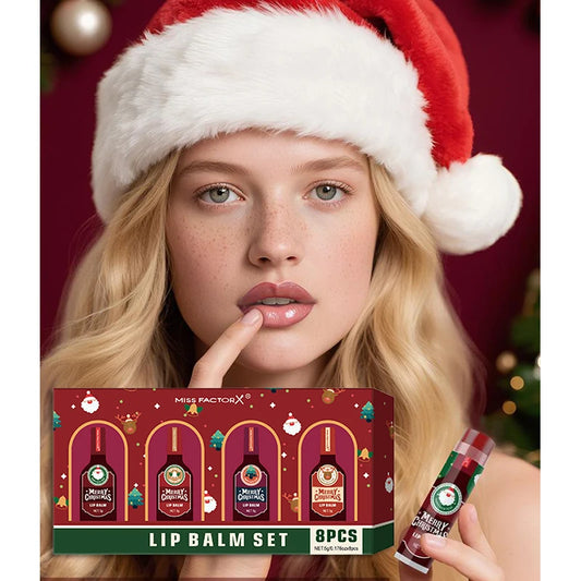 Christmas Lip Balm Set,Festival Gift Box 8-Piece Lipstick Kit, Lip Winter Anti Cracking Moisturizing Brightening Care,Non Sticky