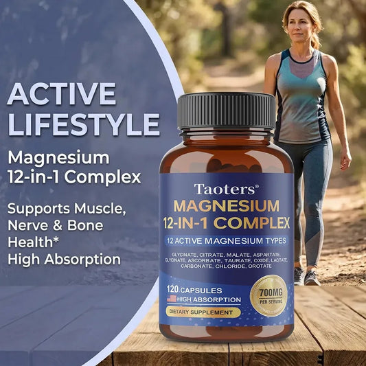 Magnesium Capsules for Adults, with Glycinate Citrate Taurate, Support Bone Density, Sleep Quality and Anxiety Relief