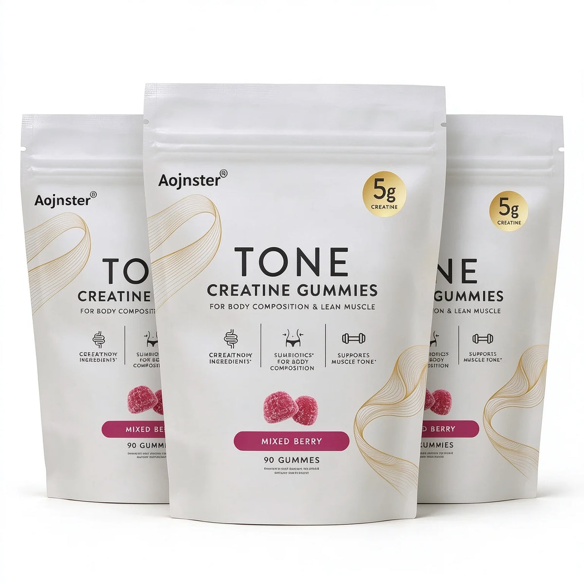 Aojnster Tone Creatine Gummies, for Body Composition & Lean Muscle, Mixed Berry, 5g Creatine, 90 Gummies