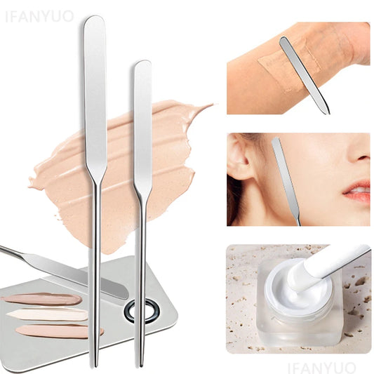 Stainless Steel Makeup Foundation Spatula Mixing Stick Powder Base Cream Mixing Tools Cosmetic Nail Gel Stirring Toner Plate Kit