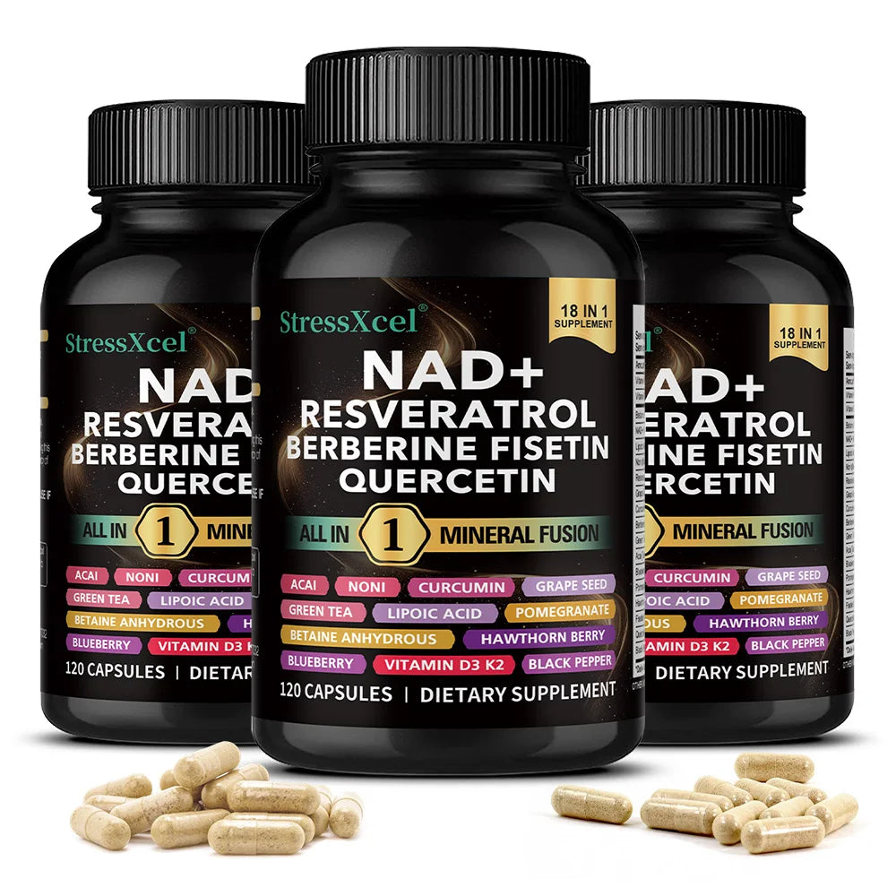 NAD+ Supplement with Resveratrol & Quercetin - Boost NAD+ Levels, Energy & Anti-Aging Support - Vegan, 120 Softgels