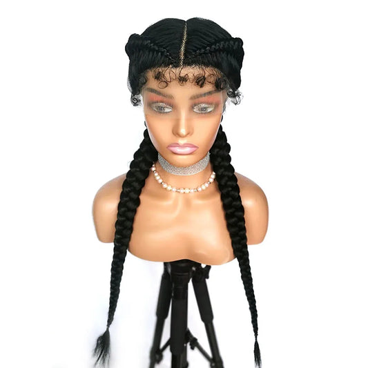 2 Cornrow Box Braids Wig 360 Lace Braided Wig With Baby Hair Synthetic American African Women 20 Inches Braids Wig
