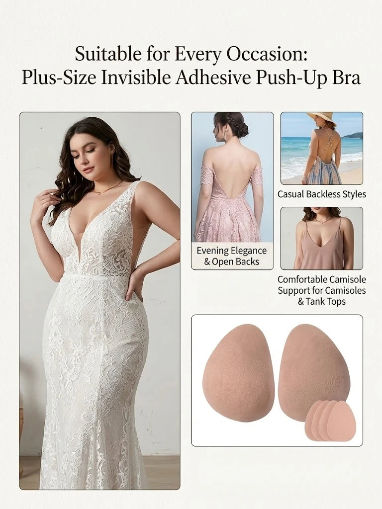 2pcs Teardrop-Shaped Invisible Adhesive Push-Up Bra Pads, Strapless Apricot Breast Lift Covers with Comfortable Support