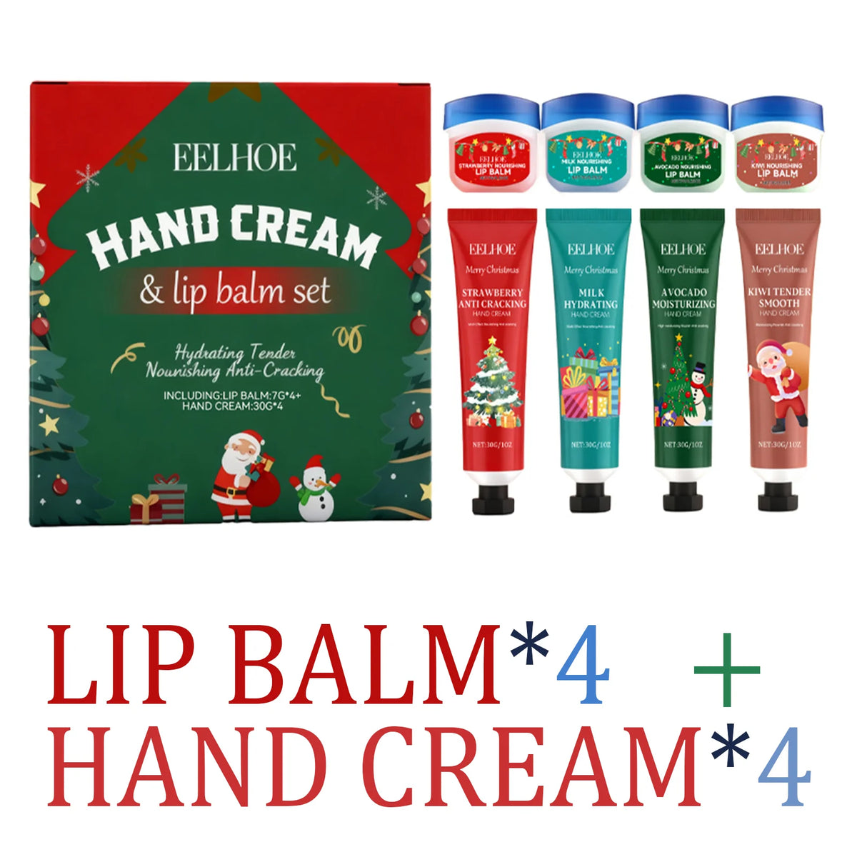 Christmas 8 Pcs Hand Cream and Lip Balm Gift Set Fruit Scented Moisturizing Nourishing Skincare for Women Travel Size 8 Pieces