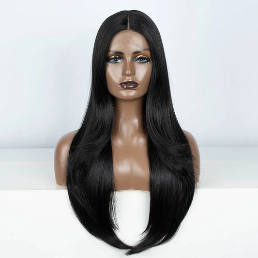 Synthetic Lace Front Wig Long straight Layered 28 Inch Lace Wig Heat Resistant Wigs For Women Lace Front Wig