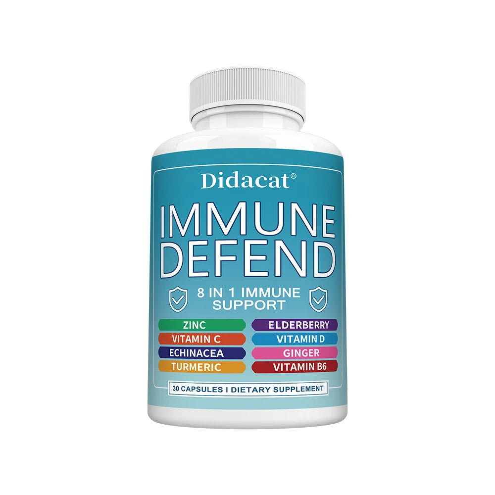 8 in 1 Immune Defense Support, Immunity Capsules Supplement with Echinacea, Vitamin C, D, Turmeric Curcumin & Ginger