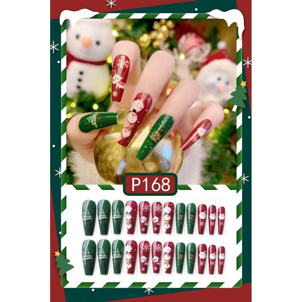 24Pcs/set Christmas Snowflake Christmas False Nails Nail Supplies Elk Pattern Christmas Fake Nails DIY Nail Accessories