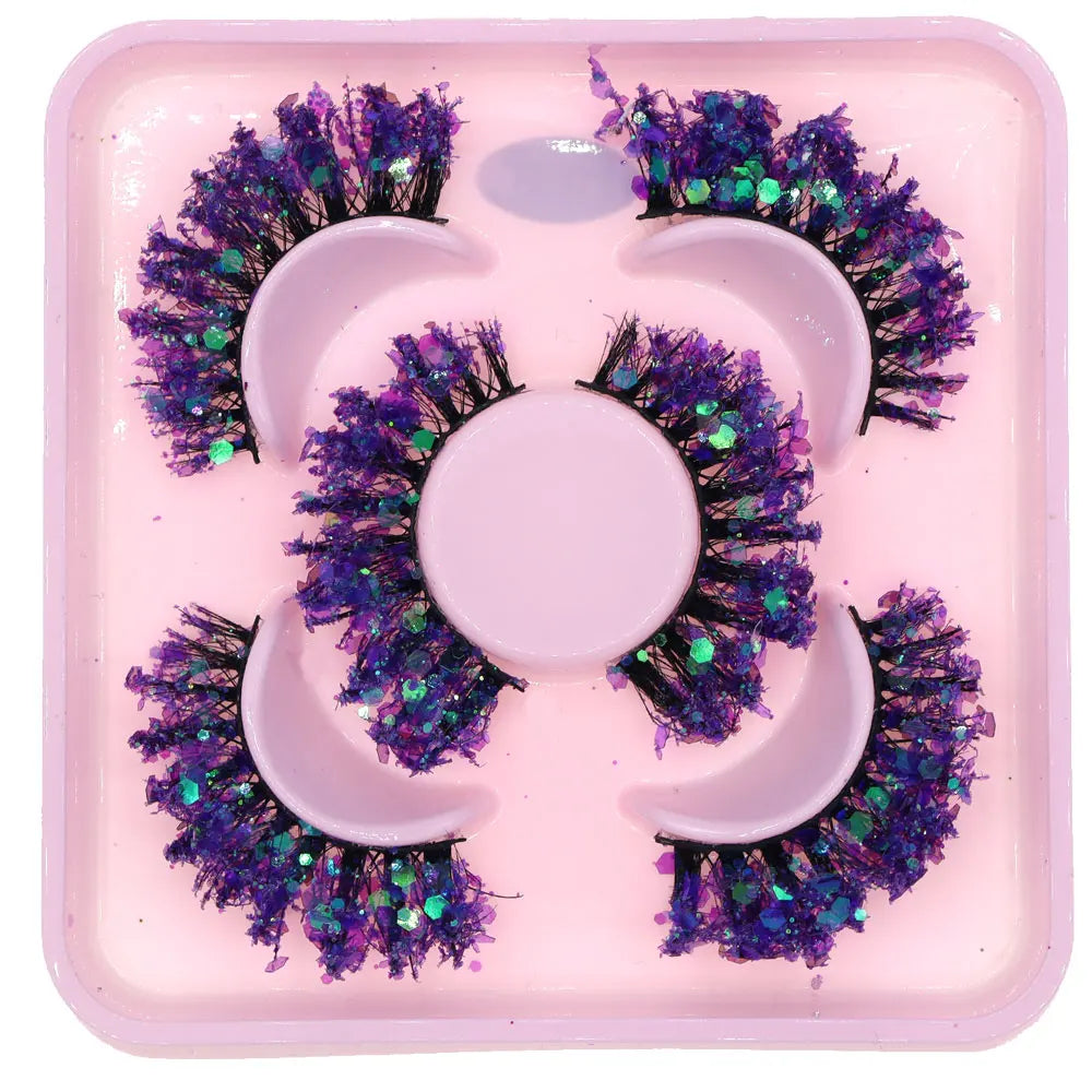 3 Pair Halloween Style Dreamy Sequins Glitter False Eyelashes Whole Strip Fluffy DIY Lashes Cosplay Stage Eye Makeup