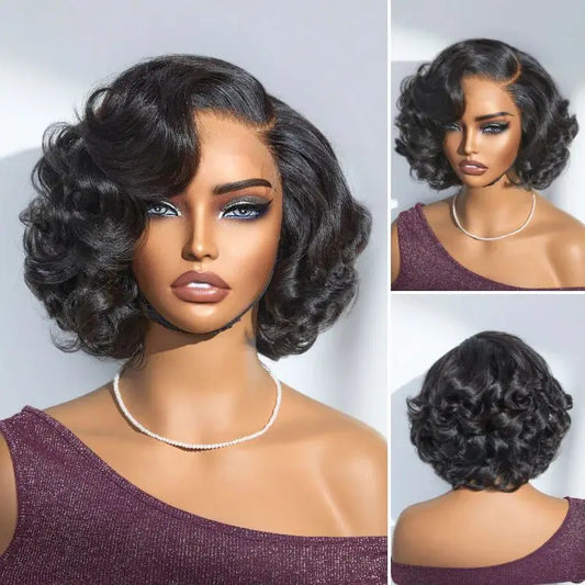Egg Curly Super High Density Wig 100% Human Hair Wigs Cute Bob Wigs 13x4 Lace Frontal Wigs For Women Free Part Natural Color Wig
