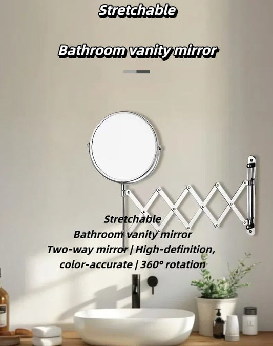 Stretchable Portable Hotel Bathroom Magnifying Makeup Mirror, Telescopic Folding Mirror, Self-Hanging Wall-Attached Double-Sided