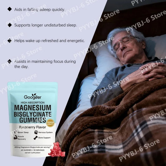 Magnesium Bisglycinate Gummies400mg Raspberry Flavor Supports Bone Health& Muscle Function Dietary Supplement for Adults60 Count