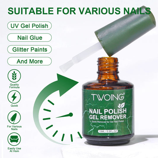 TWOING 15ml Magic Fast Nail Gel Polish Remover Clean UV Soak Off Semi Permanent Varnish Nail Art Removal Tools Manicure