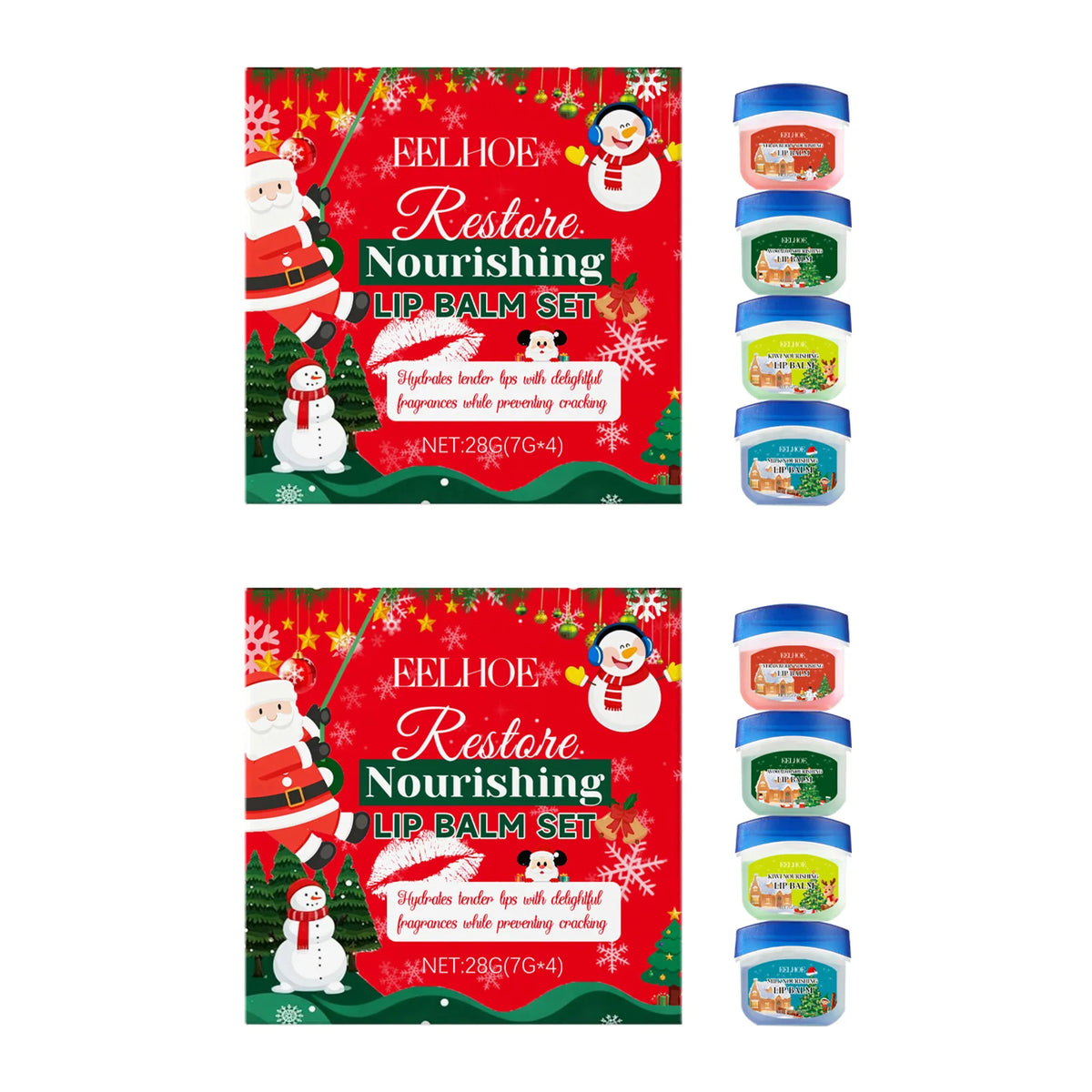 4pcs/kit Christmas Lip Balm Set Moisturizing Anti Cracking Hydrating Nourishing Plump Lips Lipstick Skin Care Christmas Box Gift