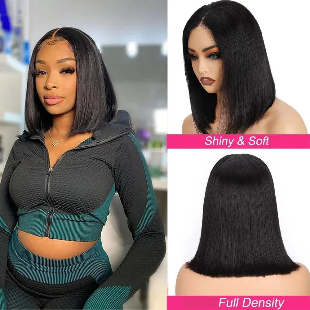 Wear And Go Glueless Bob Straight Human Hair Wigs Upgraded No Glue Pre Cut Lace Front Wigs