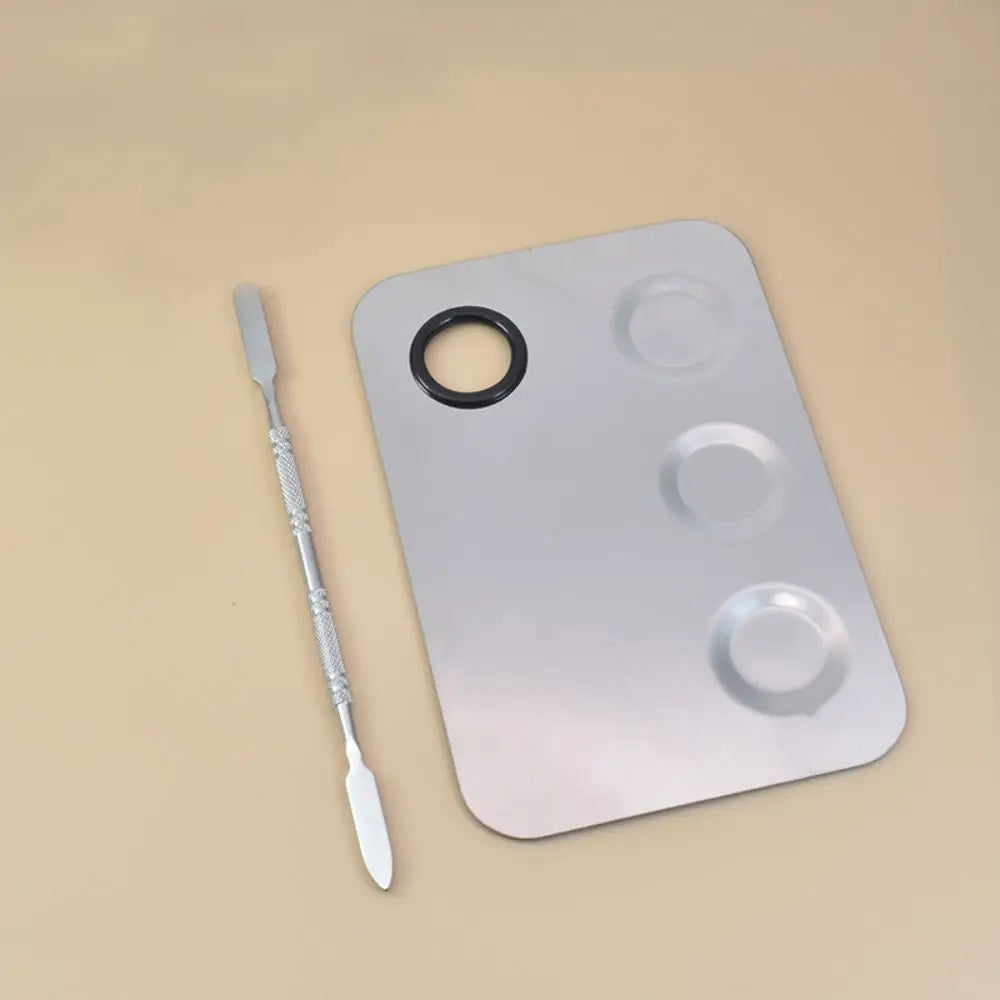 With Spatula Rod Makeup Color Palette Portable Stainless Steel Nail Art Polish Mixing Plate Durable