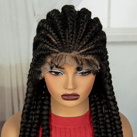 32INCH Cornrow Braided Wigs Synthetic Full Lace Braids Wig with Baby Hair Lace Frontal Knotless Braided Lace Wig for Black Women