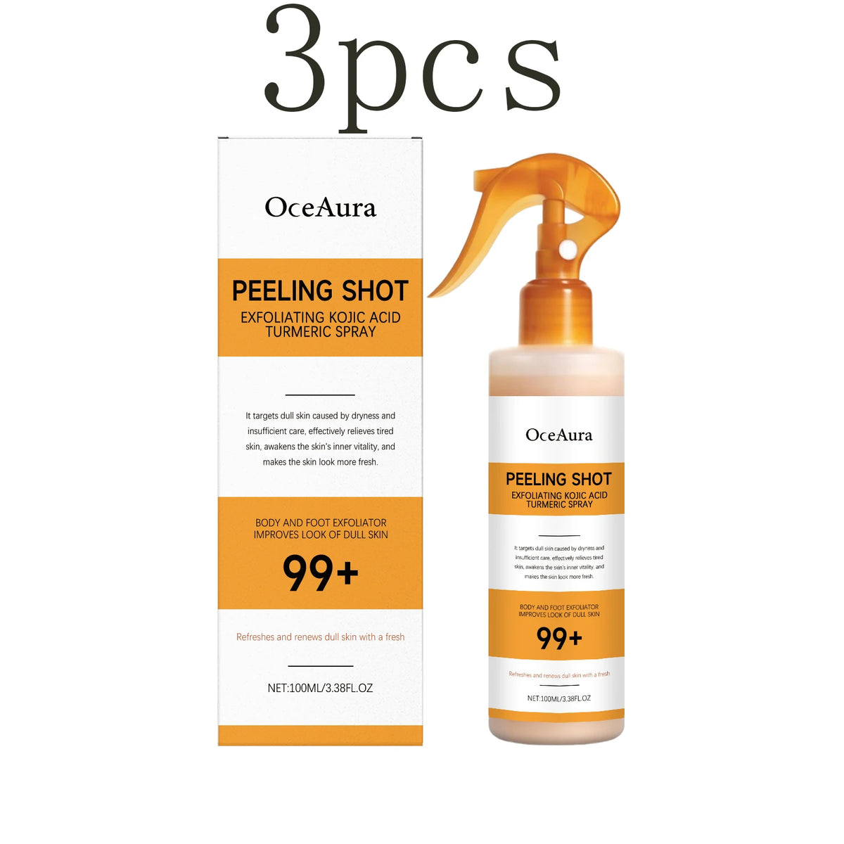 Natural Kojic Acid & Turmeric Exfoliating Spray - Gentle Deep Body Cleansing, Moisturizing and Skin-Softening Nourishing Mist