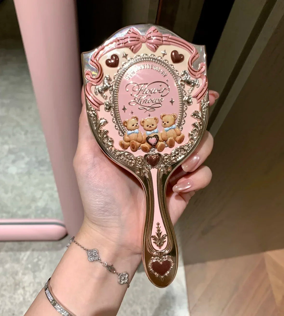 Flower Know Bunny Garde Series Compact Handheld Mirror Portable Cosmetic Makeup Mirror