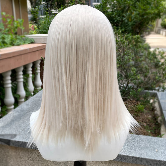 Light Blonde Shoulder Length 13x4 Synthetic Lace Front Wigs Women Middle Part Synthetic Wigs Layers Glueless Wigs 150% Density